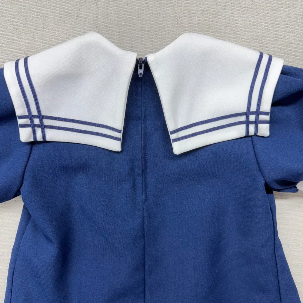 Vintage Kids Navy Blue Sailor Dress White Collar Nautical Pleated 4T Dress Up